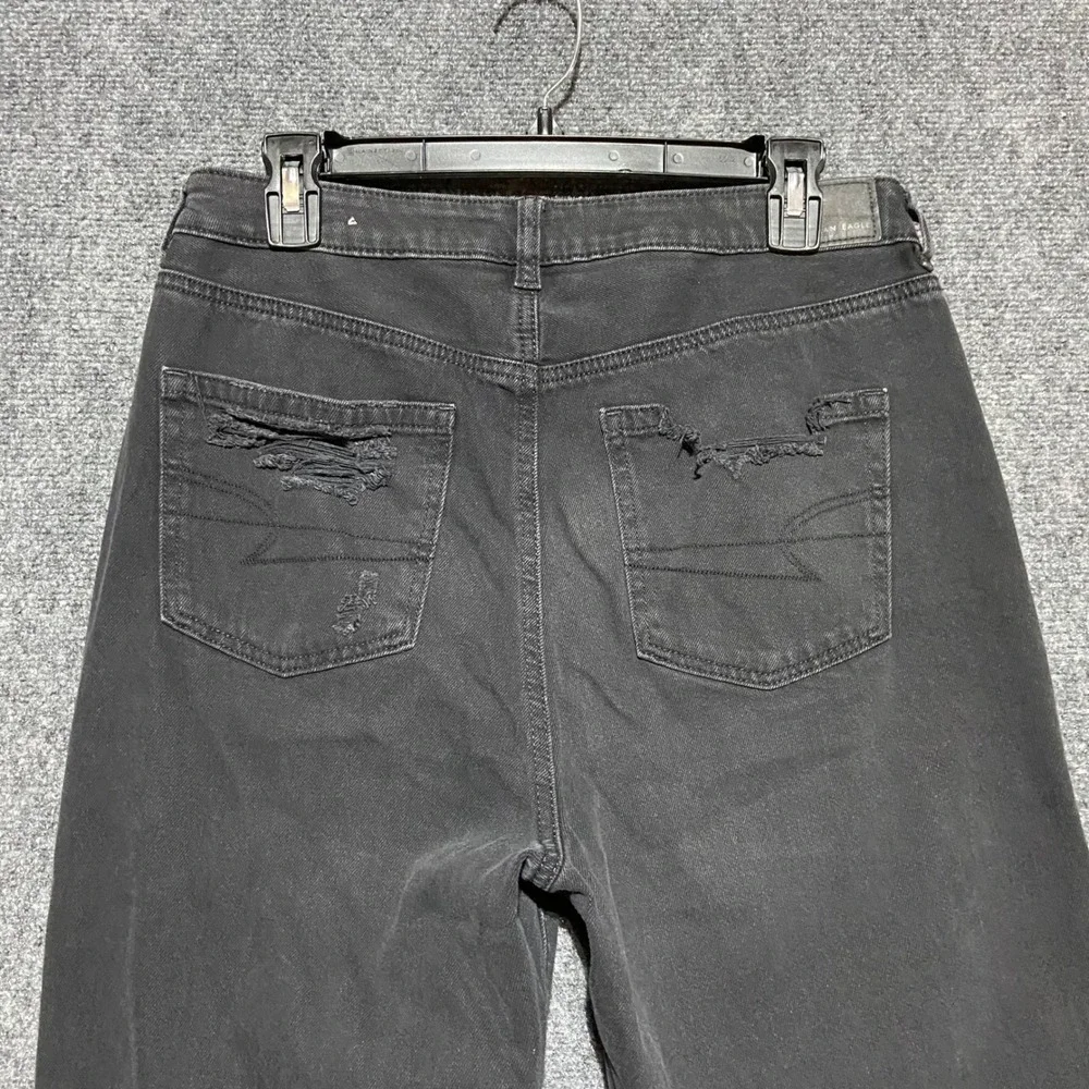 American Eagle Mom Jeans Womens 10R Faded Black Distressed Ripped High Rise